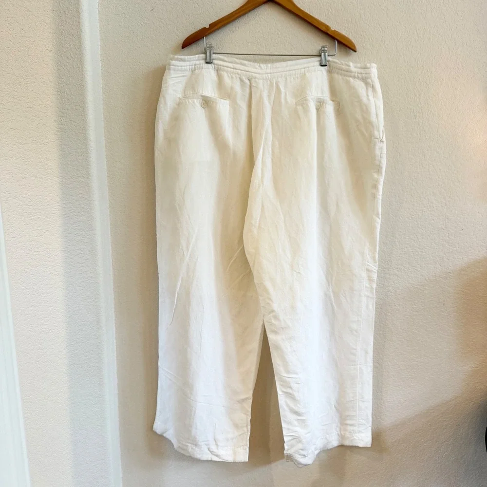 Linea Uomo Mens White Linen Blend Drawstring Relaxed Pants W48 x L30